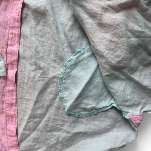 100% Linen Lands' End Pastels Colour block shirt with pockets. Size S (6-8) - Picture 5 of 8